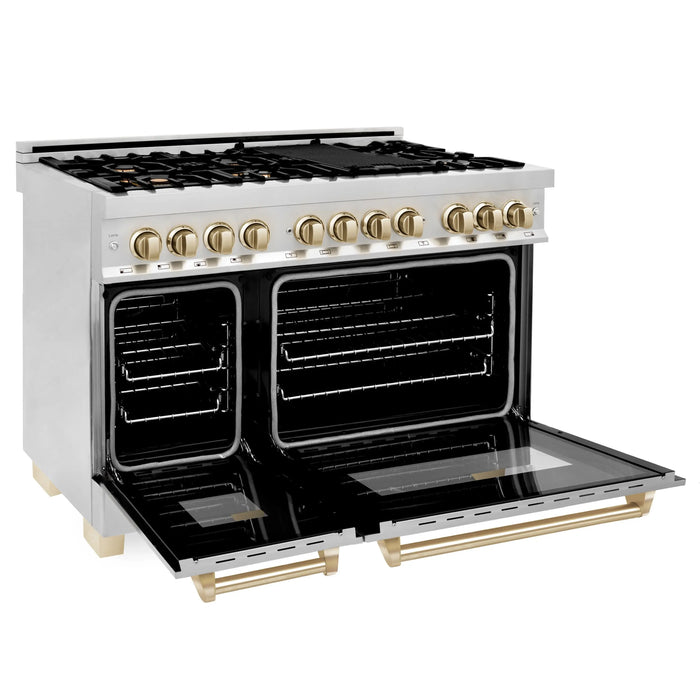 ZLINE 48" Autograph Edition Dual Fuel Range in Stainless Steel with Gold Accents, RAZ-48-G ZLINE