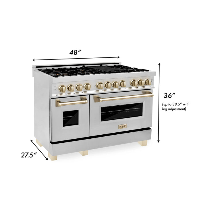 ZLINE 48" Autograph Edition Dual Fuel Range in Stainless Steel with Gold Accents, RAZ-48-G ZLINE
