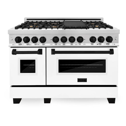 ZLINE 48" Autograph Edition Dual Fuel Range in Stainless Steel with White Matte Doors and Matte Black Accents, RAZ-WM-48-MB ZLINE Dreamwood Living