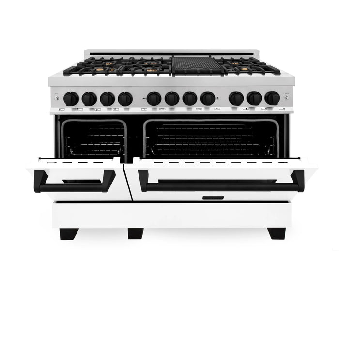 ZLINE 48" Autograph Edition Dual Fuel Range in Stainless Steel with White Matte Doors and Matte Black Accents, RAZ-WM-48-MB ZLINE Dreamwood Living