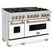 ZLINE 48" Autograph Edition Dual Fuel Range in Stainless Steel with White Matte Doors with Champagne Bronze Accents, RAZ-WM-48-CB ZLINE