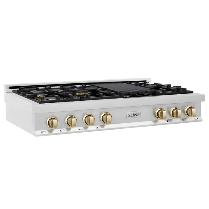 ZLINE 48" Autograph Edition Rangetop in Stainless Steel with Gold Accents, RTZ-48-G ZLINE Dreamwood Living