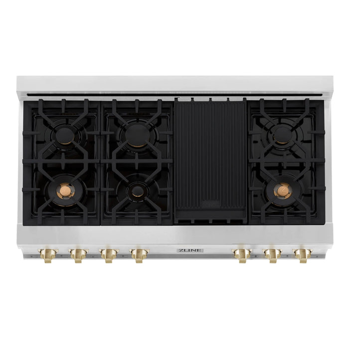 ZLINE 48" Autograph Edition Rangetop in Stainless Steel with Gold Accents, RTZ-48-G ZLINE Dreamwood Living