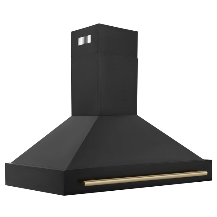 ZLINE 48" Autograph Edition Wall Mount Range Hood in Black Stainless Steel with Champagne Bronze Handle, BS655Z-48-CB ZLINE