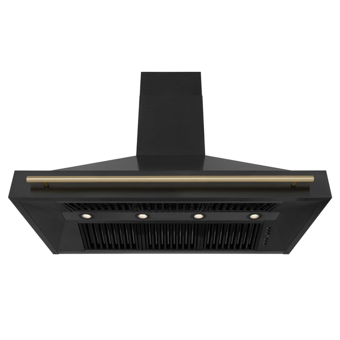 ZLINE 48" Autograph Edition Wall Mount Range Hood in Black Stainless Steel with Champagne Bronze Handle, BS655Z-48-CB ZLINE