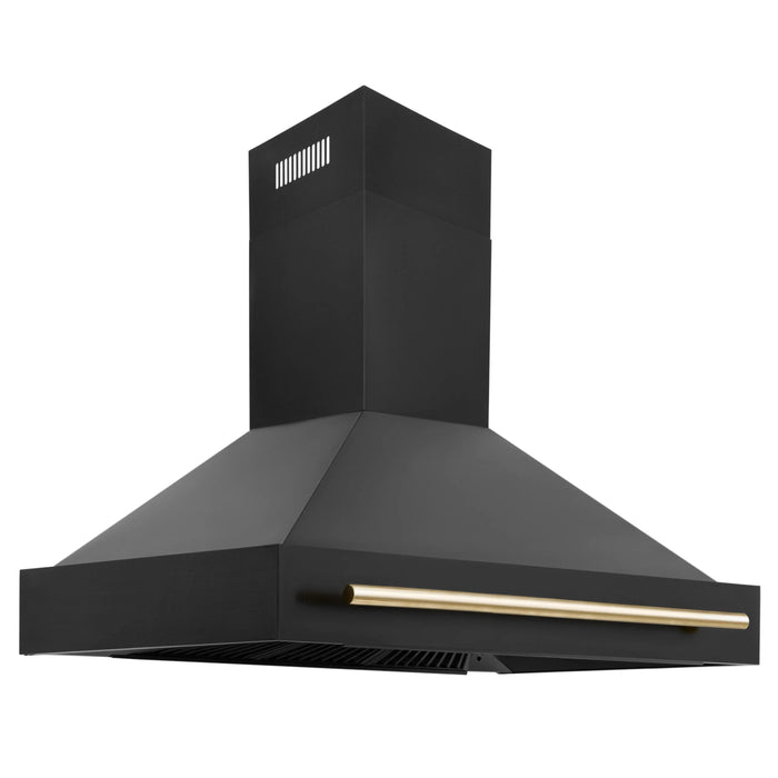 ZLINE 48" Autograph Edition Wall Mount Range Hood in Black Stainless Steel with Gold Handle, BS655Z-48-G ZLINE