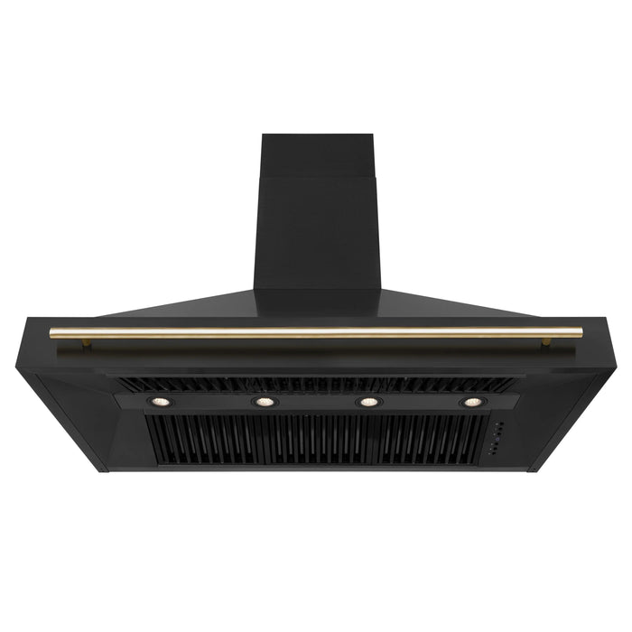 ZLINE 48" Autograph Edition Wall Mount Range Hood in Black Stainless Steel with Gold Handle, BS655Z-48-G ZLINE