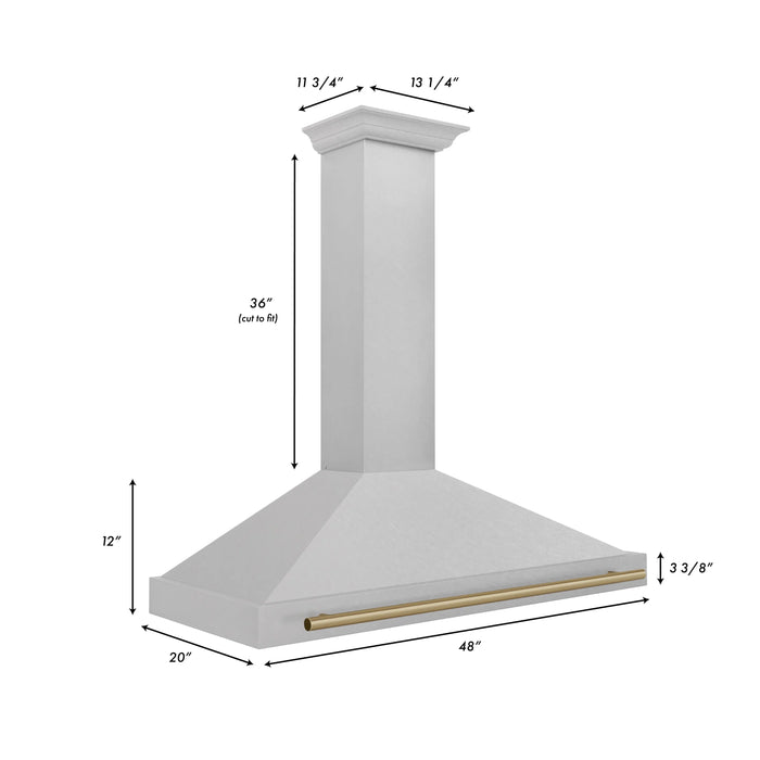 ZLINE 48" Autograph Edition Wall Mount Range Hood in DuraSnow® Stainless Steel with Champagne Bronze Handle, KB4SNZ-48-CB ZLINE Dreamwood Living