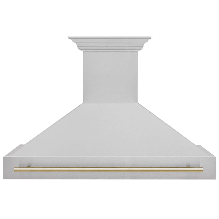 ZLINE 48" Autograph Edition Wall Mount Range Hood in DuraSnow® Stainless Steel with DuraSnow® Shell and Gold Handle, 8654SNZ-48-G ZLINE