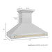 ZLINE 48" Autograph Edition Wall Mount Range Hood in DuraSnow® Stainless Steel with DuraSnow® Shell and Gold Handle, 8654SNZ-48-G ZLINE