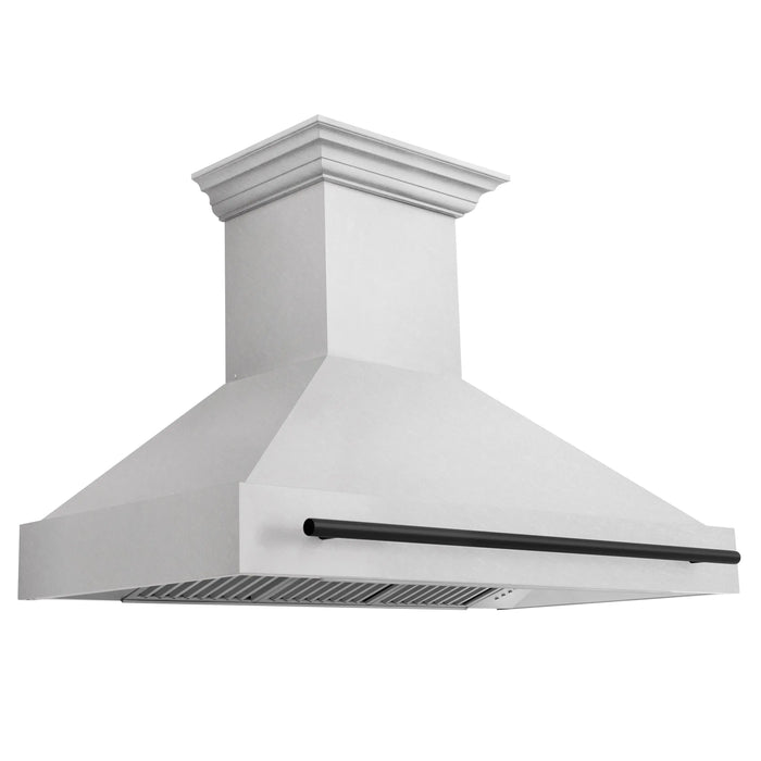 ZLINE 48" Autograph Edition Wall Mount Range Hood in DuraSnow® Stainless Steel with DuraSnow® Shell and Matte Black Handle, 8654SNZ-48-MB ZLINE Dreamwood Living