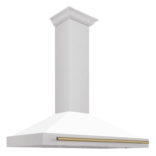 ZLINE 48" Autograph Edition Wall Mount Range Hood in DuraSnow® Stainless Steel with White Matte Shell and Champagne Bronze Handle, KB4SNZ-WM48-CB ZLINE Dreamwood Living
