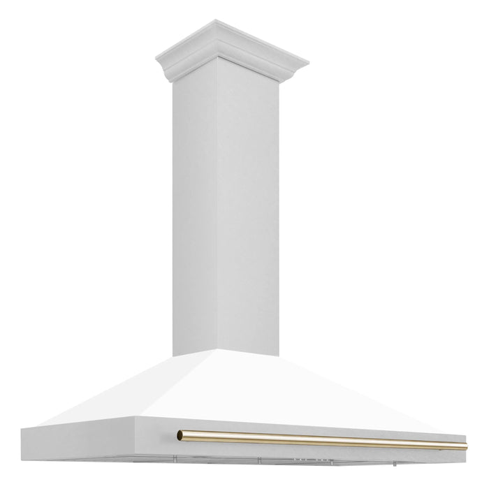 ZLINE 48" Autograph Edition Wall Mount Range Hood in DuraSnow® Stainless Steel with White Matte Shell and Gold Handle, KB4SNZ-WM48-G ZLINE Dreamwood Living