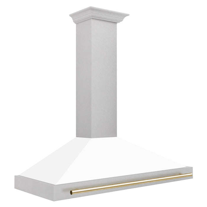 ZLINE 48" Autograph Edition Wall Mount Range Hood in DuraSnow® Stainless Steel with White Matte Shell and Gold Handle, KB4SNZ-WM48-G ZLINE Dreamwood Living