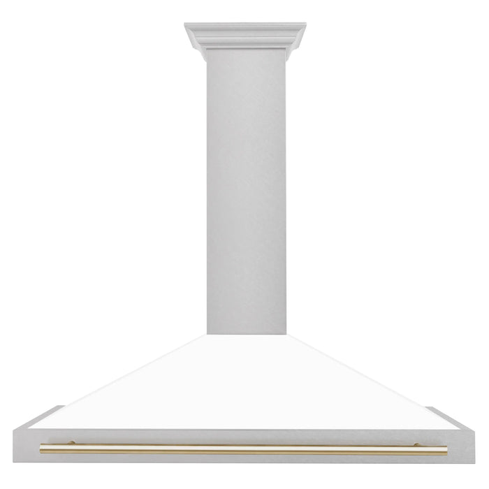 ZLINE 48" Autograph Edition Wall Mount Range Hood in DuraSnow® Stainless Steel with White Matte Shell and Gold Handle, KB4SNZ-WM48-G ZLINE Dreamwood Living