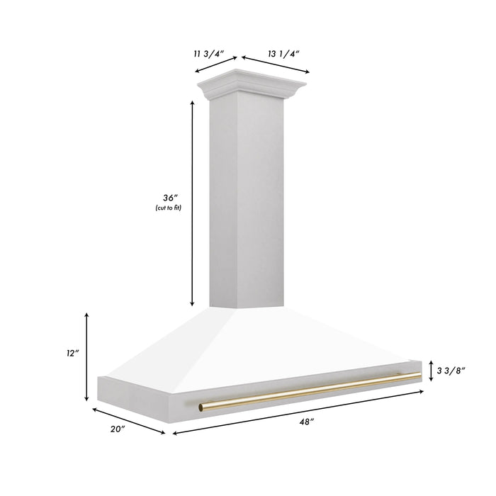ZLINE 48" Autograph Edition Wall Mount Range Hood in DuraSnow® Stainless Steel with White Matte Shell and Gold Handle, KB4SNZ-WM48-G ZLINE Dreamwood Living
