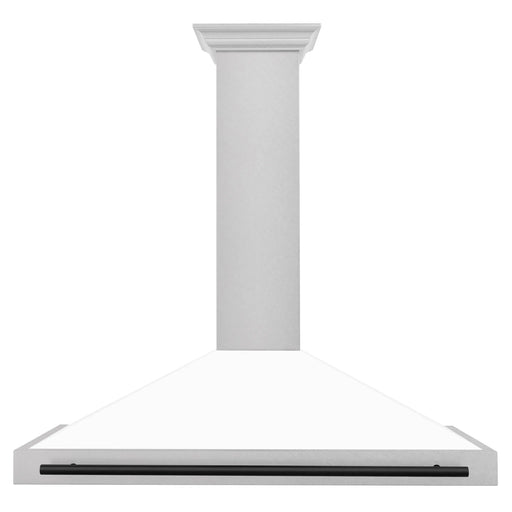 ZLINE 48" Autograph Edition Wall Mount Range Hood in DuraSnow® Stainless Steel with White Matte Shell and Matte Black Handle, KB4SNZ-WM48-MB ZLINE Dreamwood Living