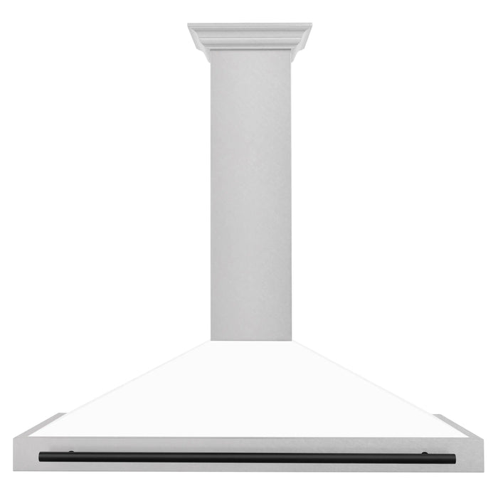 ZLINE 48" Autograph Edition Wall Mount Range Hood in DuraSnow® Stainless Steel with White Matte Shell and Matte Black Handle, KB4SNZ-WM48-MB ZLINE Dreamwood Living