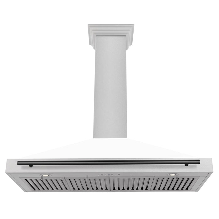 ZLINE 48" Autograph Edition Wall Mount Range Hood in DuraSnow® Stainless Steel with White Matte Shell and Matte Black Handle, KB4SNZ-WM48-MB ZLINE Dreamwood Living