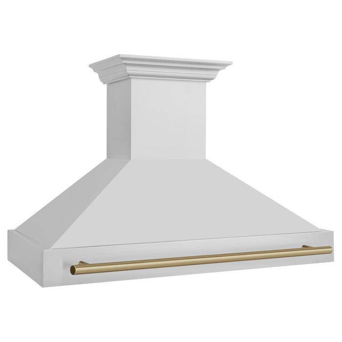 ZLINE 48" Autograph Edition Wall Mount Range Hood in Stainless Steel with Champagne Bronze Handle, 8654STZ-48-CB ZLINE