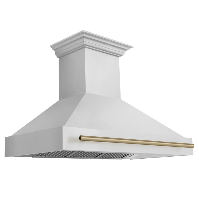 ZLINE 48" Autograph Edition Wall Mount Range Hood in Stainless Steel with Champagne Bronze Handle, 8654STZ-48-CB ZLINE