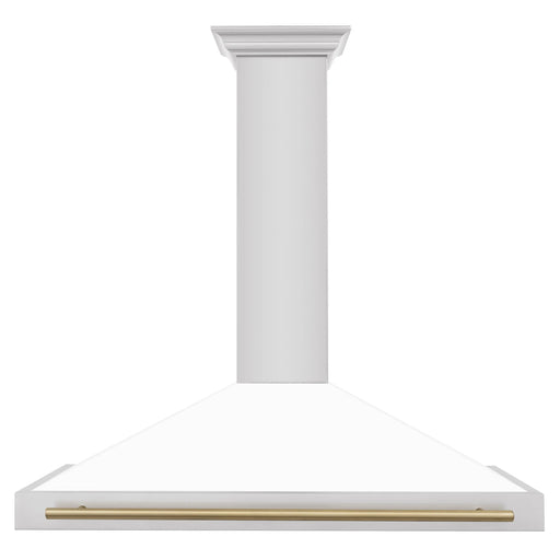 ZLINE 48" Autograph Edition Wall Mount Range Hood in Stainless Steel with White Matte Shell and Champagne Bronze Handle, KB4STZ-WM48-CB ZLINE Dreamwood Living