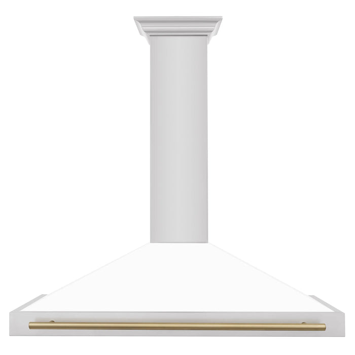ZLINE 48" Autograph Edition Wall Mount Range Hood in Stainless Steel with White Matte Shell and Champagne Bronze Handle, KB4STZ-WM48-CB ZLINE Dreamwood Living