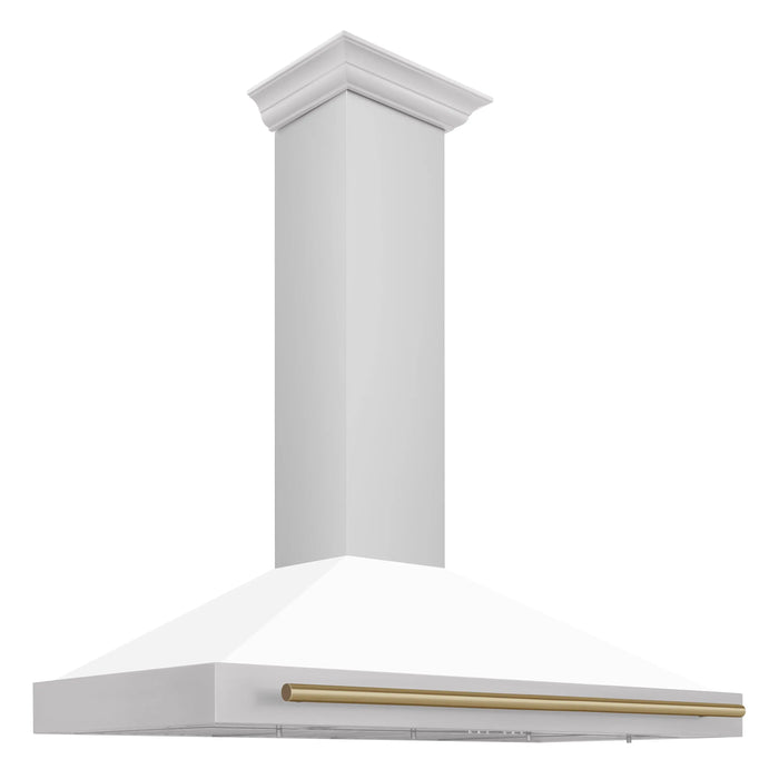 ZLINE 48" Autograph Edition Wall Mount Range Hood in Stainless Steel with White Matte Shell and Champagne Bronze Handle, KB4STZ-WM48-CB ZLINE Dreamwood Living
