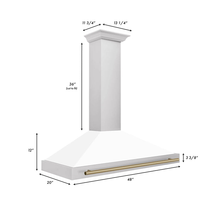 ZLINE 48" Autograph Edition Wall Mount Range Hood in Stainless Steel with White Matte Shell and Champagne Bronze Handle, KB4STZ-WM48-CB ZLINE Dreamwood Living