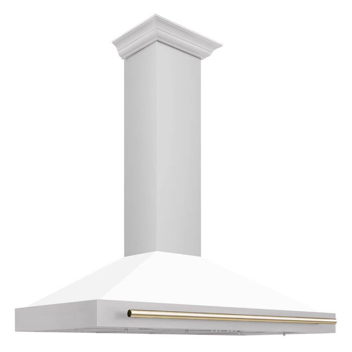 ZLINE 48" Autograph Edition Wall Mount Range Hood in Stainless Steel with White Matte Shell and Gold Handle, KB4STZ-WM48-G ZLINE Dreamwood Living