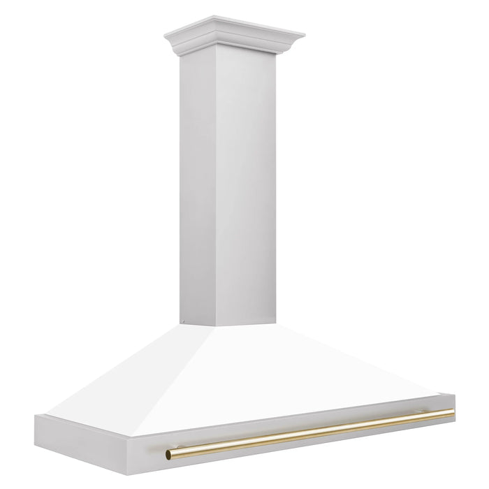 ZLINE 48" Autograph Edition Wall Mount Range Hood in Stainless Steel with White Matte Shell and Gold Handle, KB4STZ-WM48-G ZLINE Dreamwood Living
