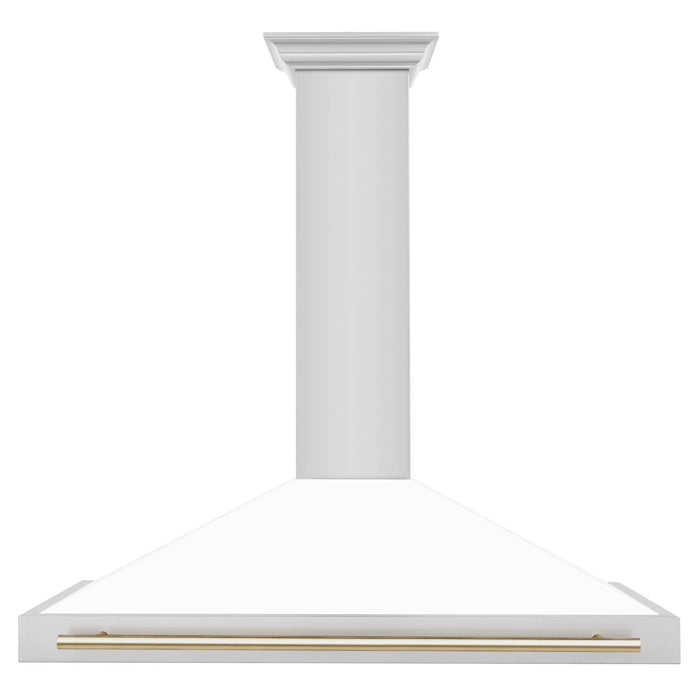 ZLINE 48" Autograph Edition Wall Mount Range Hood in Stainless Steel with White Matte Shell and Gold Handle, KB4STZ-WM48-G ZLINE Dreamwood Living