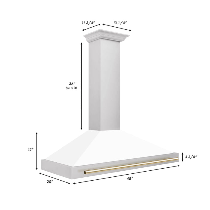 ZLINE 48" Autograph Edition Wall Mount Range Hood in Stainless Steel with White Matte Shell and Gold Handle, KB4STZ-WM48-G ZLINE Dreamwood Living
