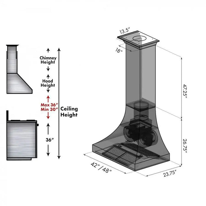 ZLINE 48" Designer Series Wall Mount Range Hood in DuraSnow® Stainless Steel, 8632S-48 ZLINE