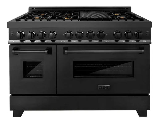 ZLINE 48" Dual Fuel Range in Black Stainless with Brass Burners, RAB-BR-48 ZLINE