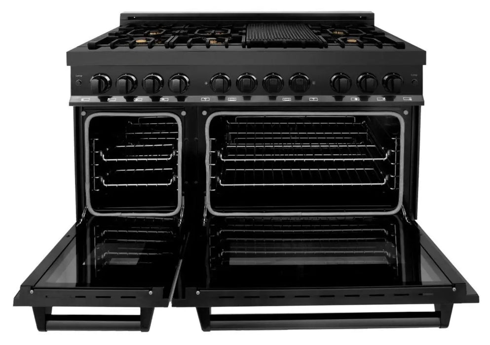 ZLINE 48" Dual Fuel Range in Black Stainless with Brass Burners, RAB-BR-48 ZLINE