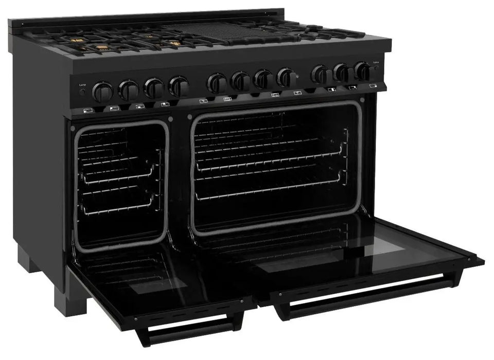 ZLINE 48" Dual Fuel Range in Black Stainless with Brass Burners, RAB-BR-48 ZLINE