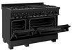 ZLINE 48" Dual Fuel Range in Black Stainless with Brass Burners, RAB-BR-48 ZLINE