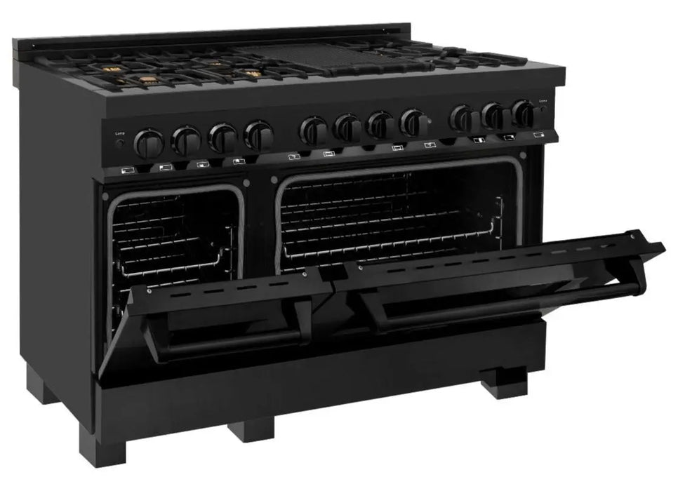 ZLINE 48" Dual Fuel Range in Black Stainless with Brass Burners, RAB-BR-48 ZLINE