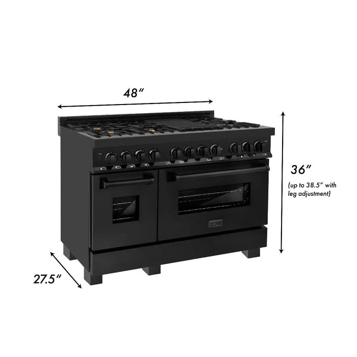 ZLINE 48" Dual Fuel Range in Black Stainless with Brass Burners, RAB-BR-48 ZLINE
