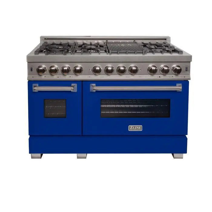 ZLINE 48" Dual Fuel Range in DuraSnow® Stainless Steel with Blue Matte Door, RAS-BM-48 ZLINE