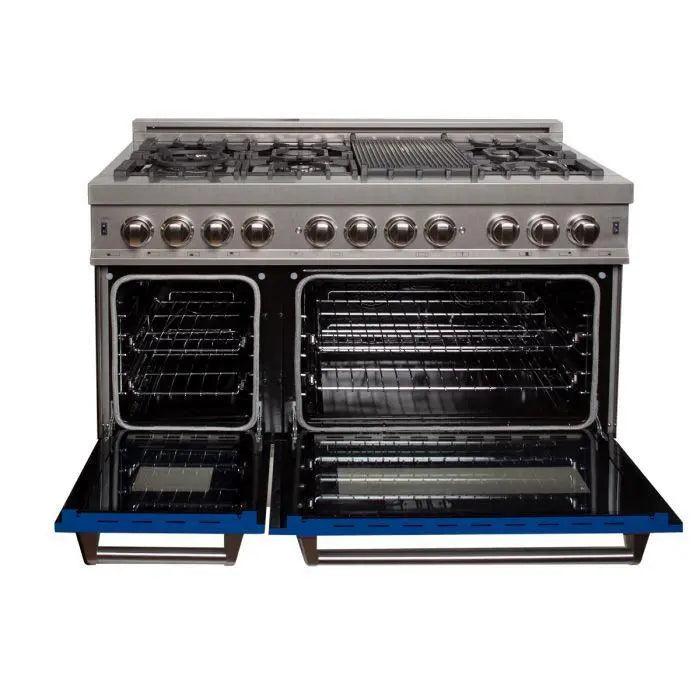 ZLINE 48" Dual Fuel Range in DuraSnow® Stainless Steel with Blue Matte Door, RAS-BM-48 ZLINE