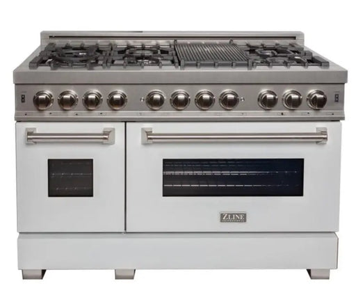 ZLINE 48" Dual Fuel Range in DuraSnow® Stainless Steel with White Matte Door, RAS-WM-48 ZLINE