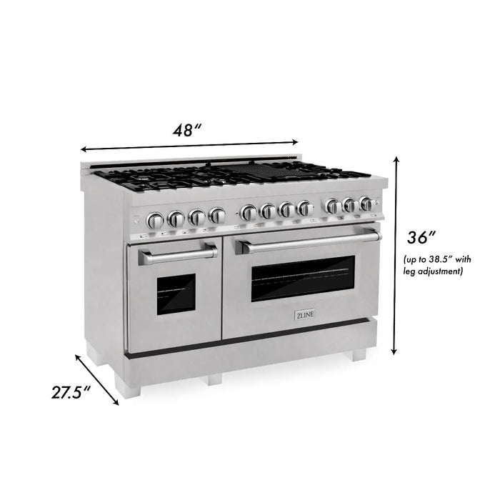ZLINE 48" Dual Fuel Range in DuraSnow® Stainless Steel, RAS-SN-48 ZLINE
