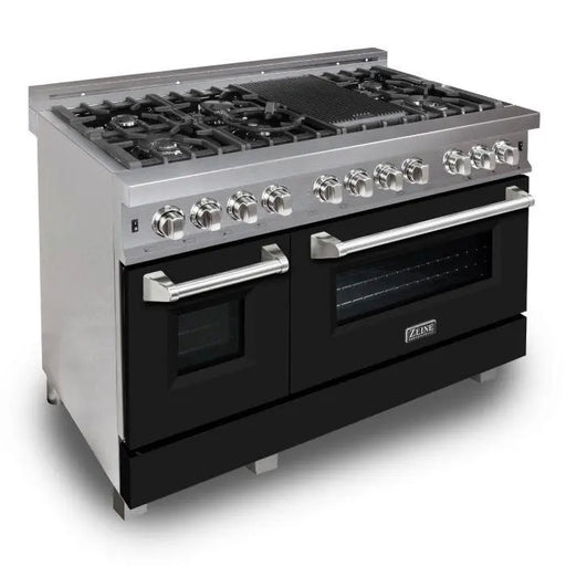 ZLINE 48" Dual Fuel Range in DuraSnow® Stainless with Black Matte Door, RAS-BLM-48 ZLINE