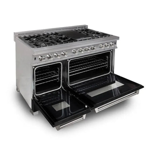 ZLINE 48" Dual Fuel Range in DuraSnow® Stainless with Black Matte Door, RAS-BLM-48 ZLINE
