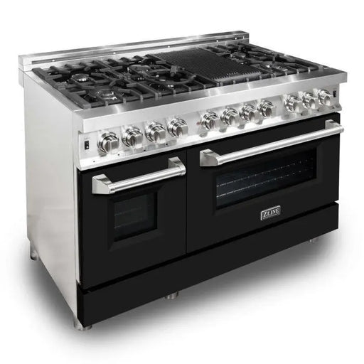 ZLINE 48" Dual Fuel Range in Stainless Steel with Black Matte Doors, RA-BLM-48 ZLINE