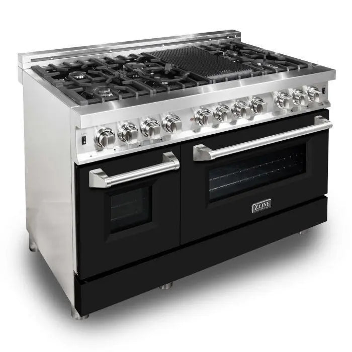 ZLINE 48" Dual Fuel Range in Stainless Steel with Black Matte Doors, RA-BLM-48 ZLINE