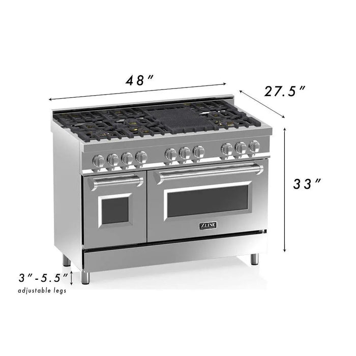 ZLINE 48" Dual Fuel Range in Stainless Steel with Black Matte Doors, RA-BLM-48 ZLINE