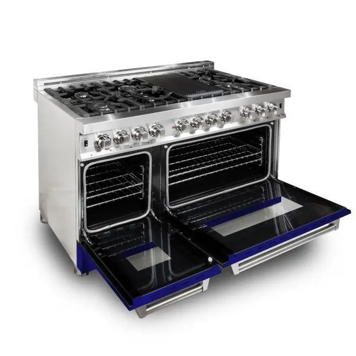 ZLINE 48" Dual Fuel Range in Stainless Steel with Blue Matte Doors, RA-BM-48 ZLINE Dreamwood Living